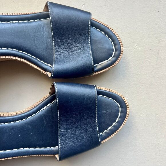 Bernardo Anthropologie Navy Blue Leather Cork Wedge Sandals Ankle Strap Women 9 - Picture 6 of 16